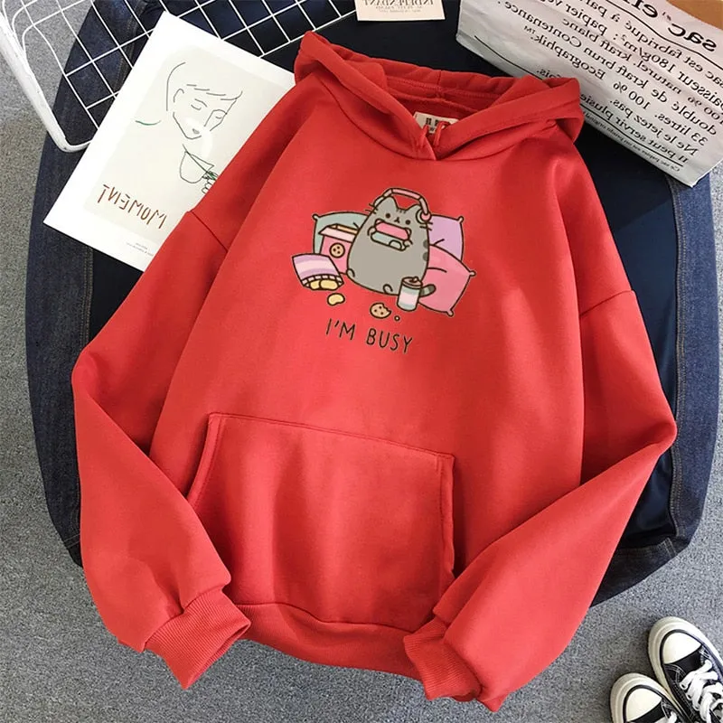 2021 Funny The Cat Hoodie Women Fashion Kawaii Korean Harajuku Sweatshirt Female