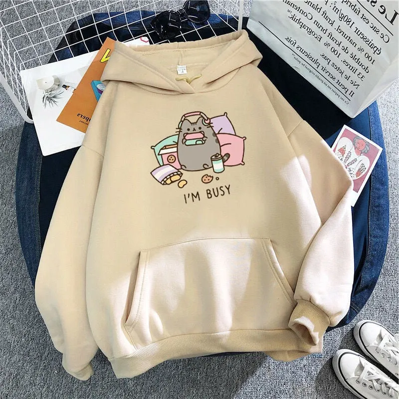 2021 Funny The Cat Hoodie Women Fashion Kawaii Korean Harajuku Sweatshirt Female