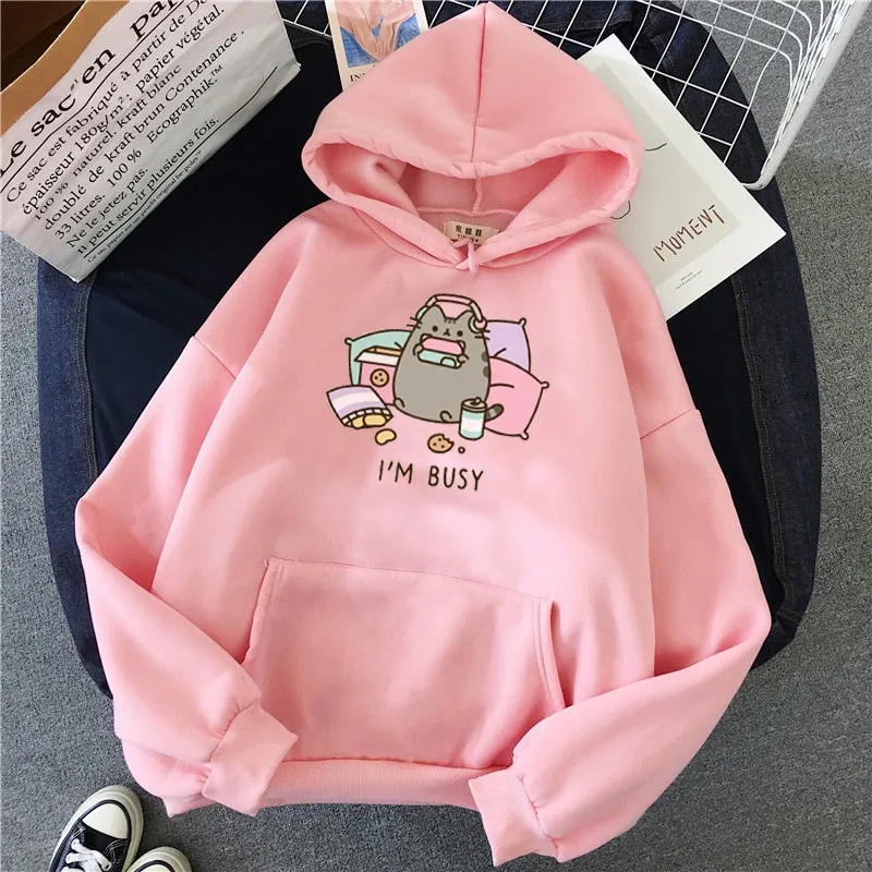 2021 Funny The Cat Hoodie Women Fashion Kawaii Korean Harajuku Sweatshirt Female