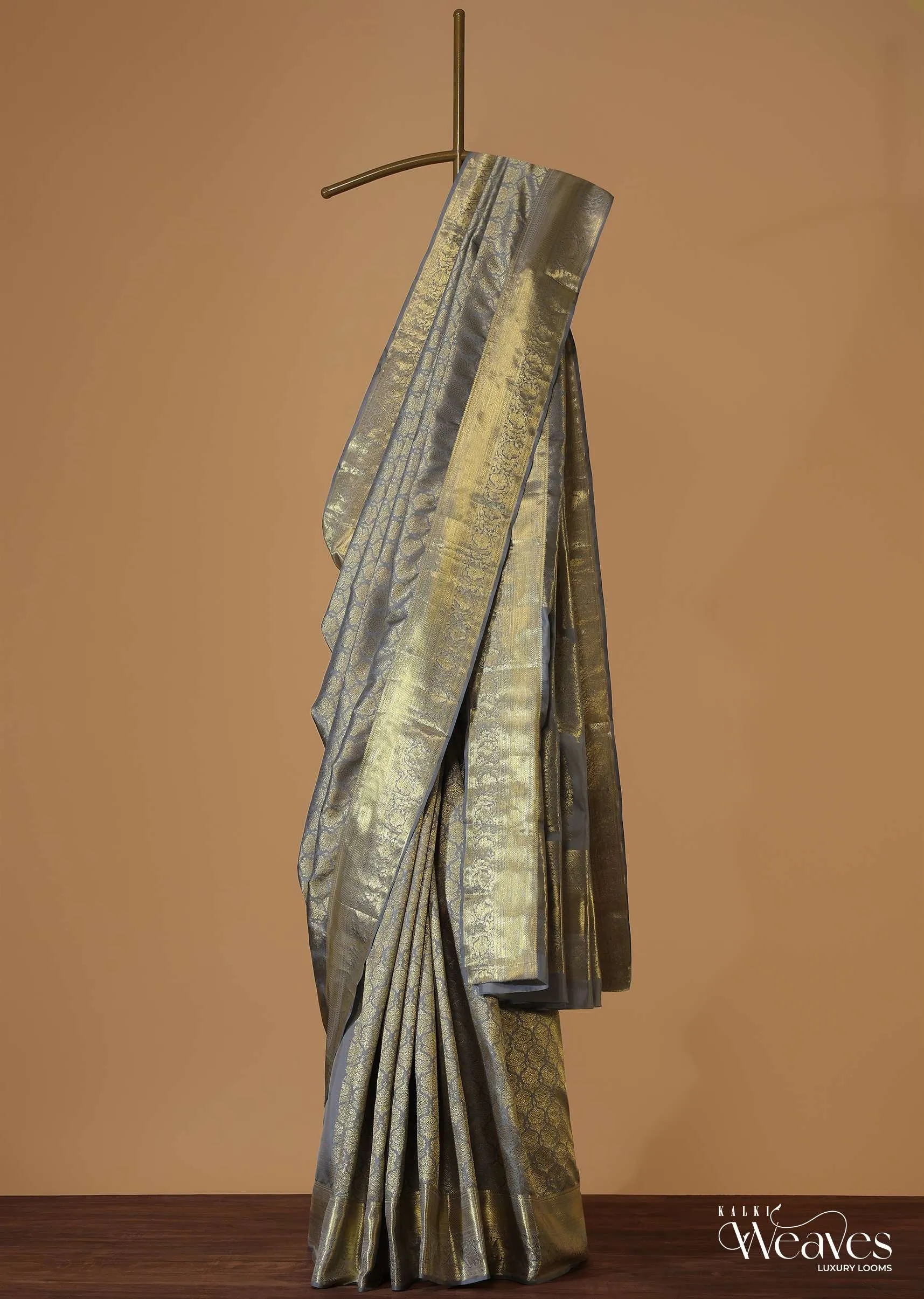 Ash Purple Woven Kanjivaram Saree In Pure Silk With Unstitched Blouse