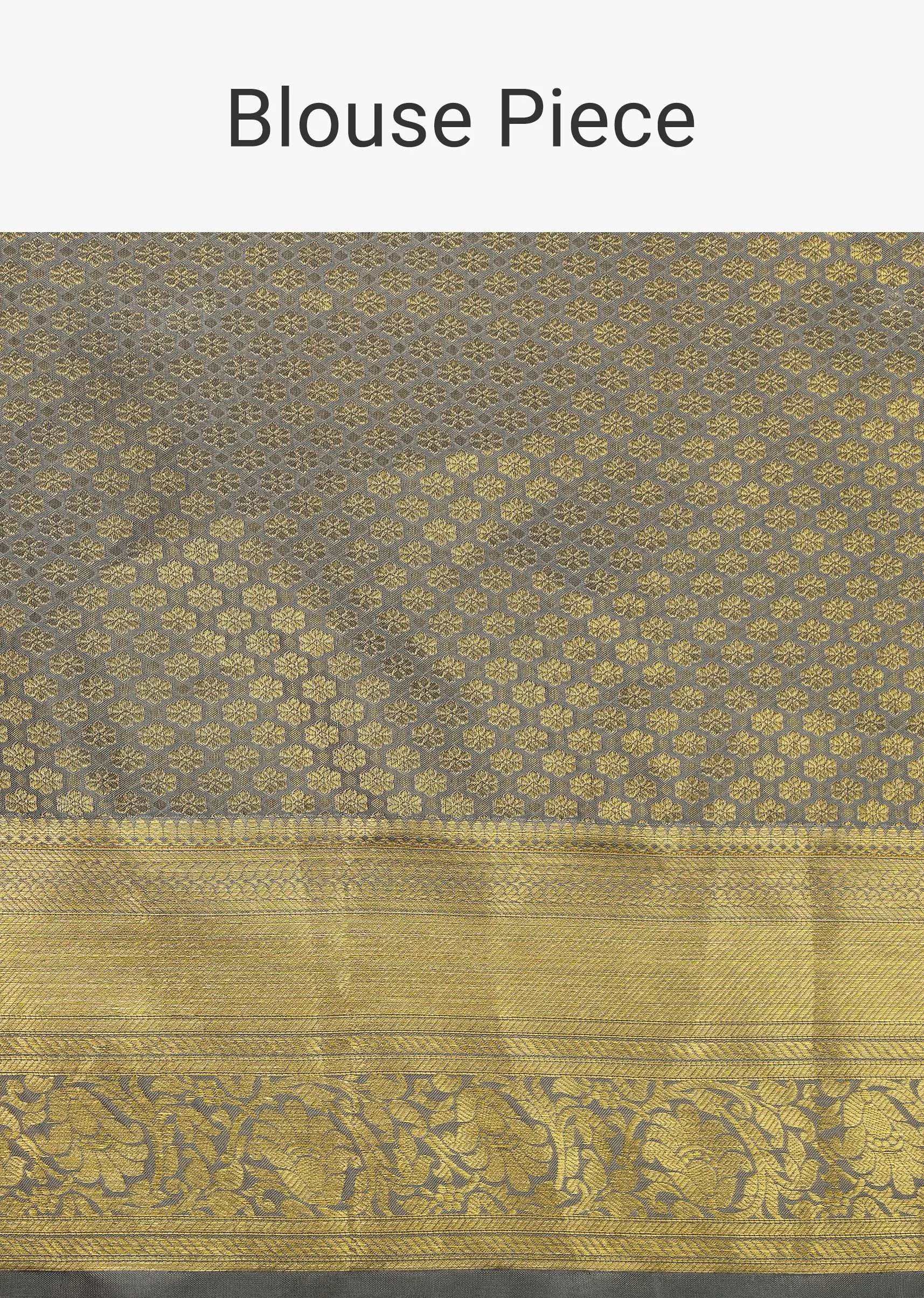 Ash Purple Woven Kanjivaram Saree In Pure Silk With Unstitched Blouse