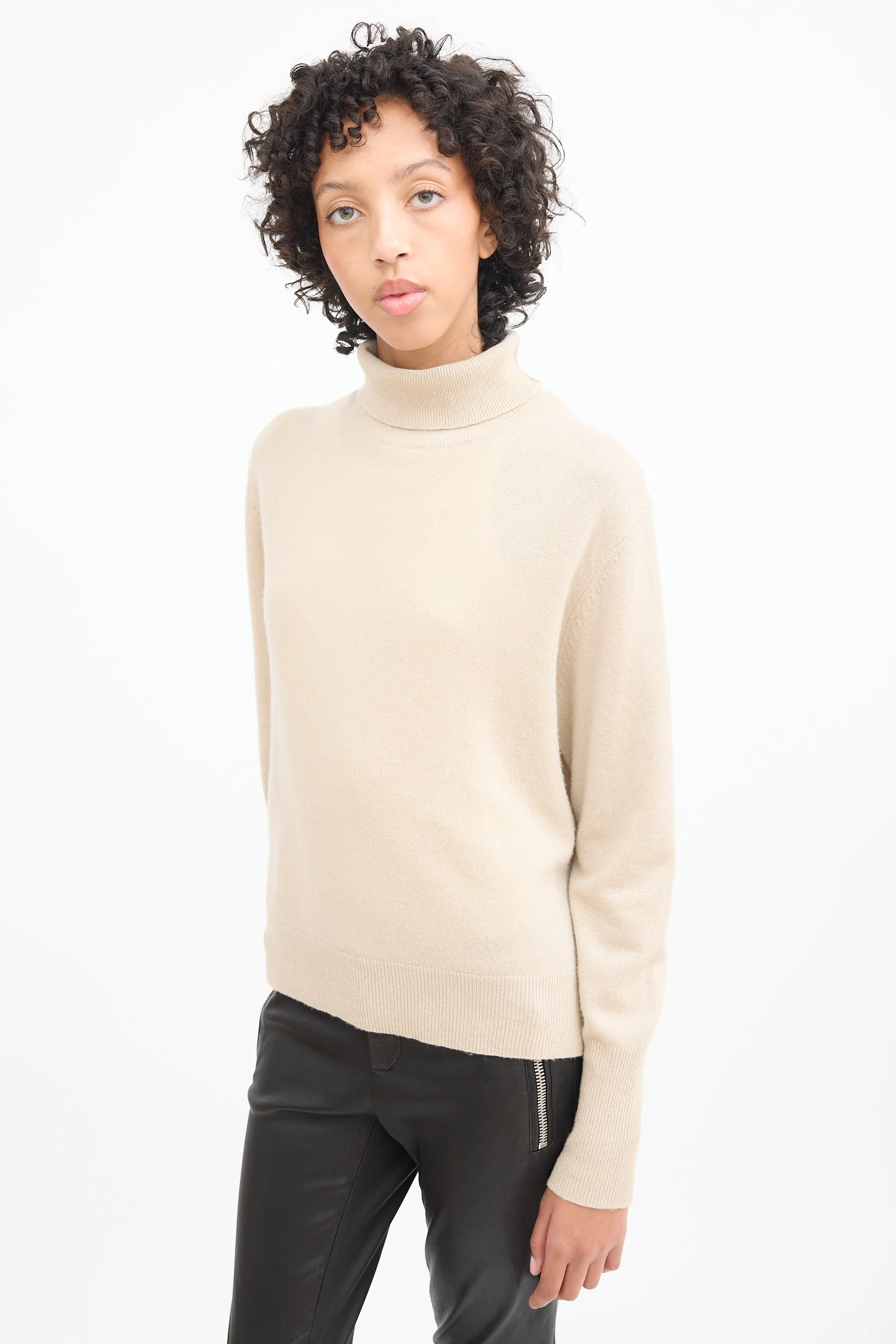 Beige Cashmere Knit Turtleneck