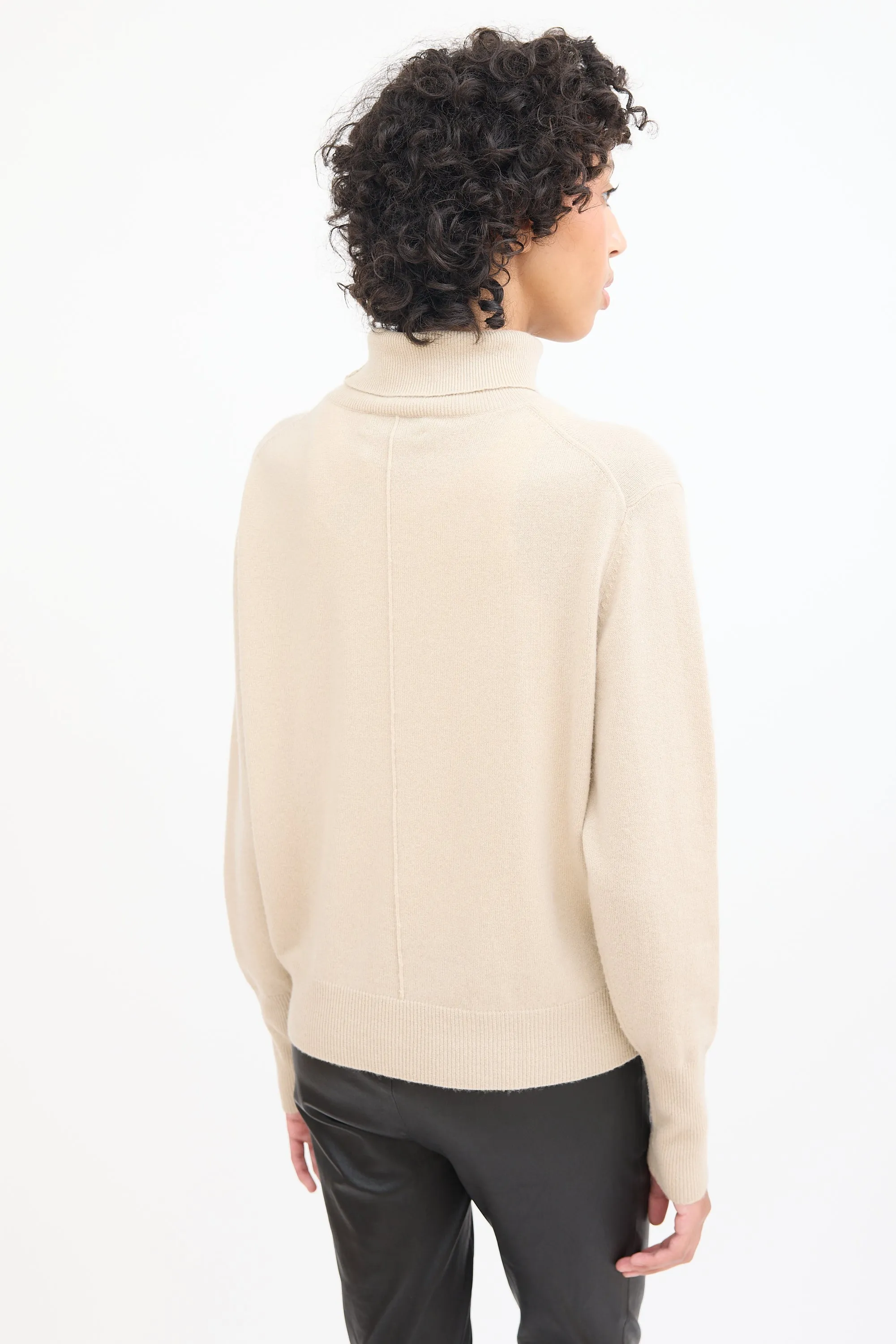 Beige Cashmere Knit Turtleneck