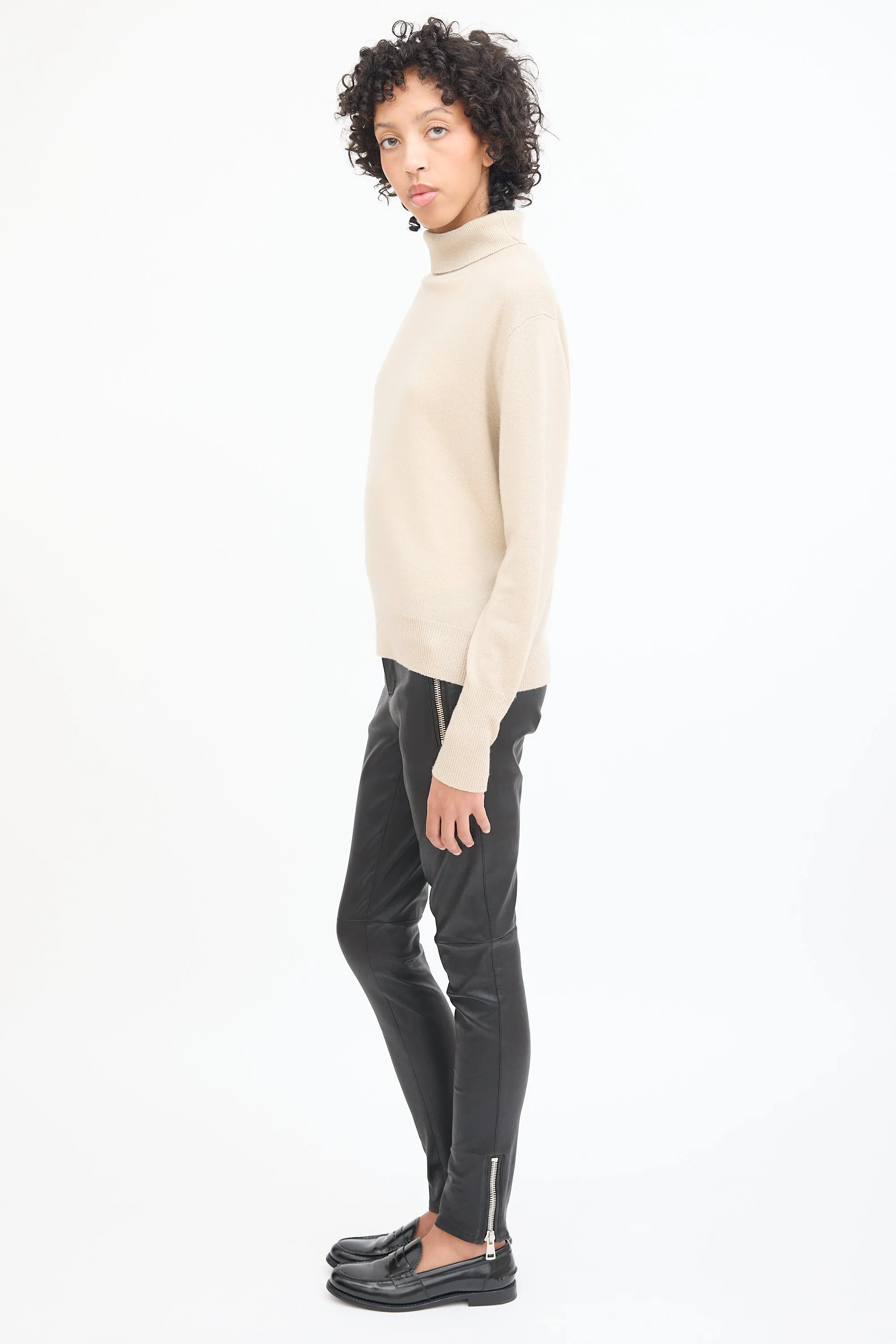 Beige Cashmere Knit Turtleneck
