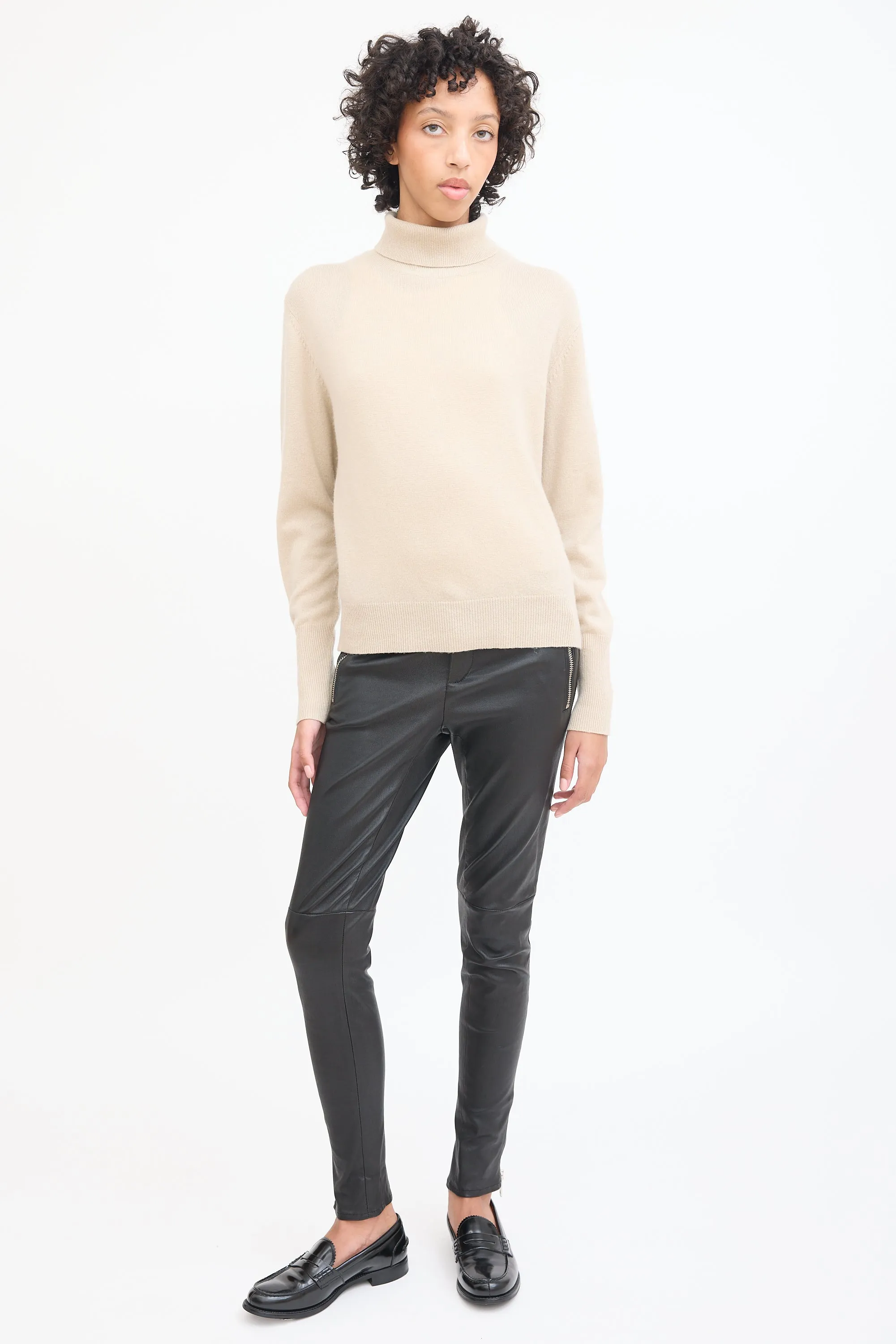 Beige Cashmere Knit Turtleneck