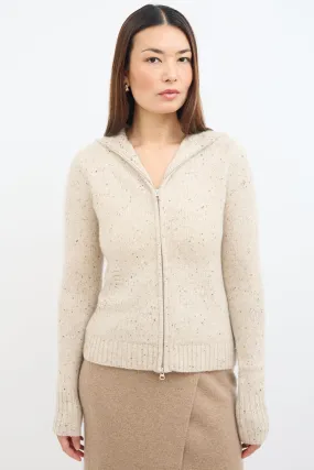Beige Cashmere Knit Zip Up Hoodie