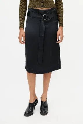 Black Satin Belted Skirt
