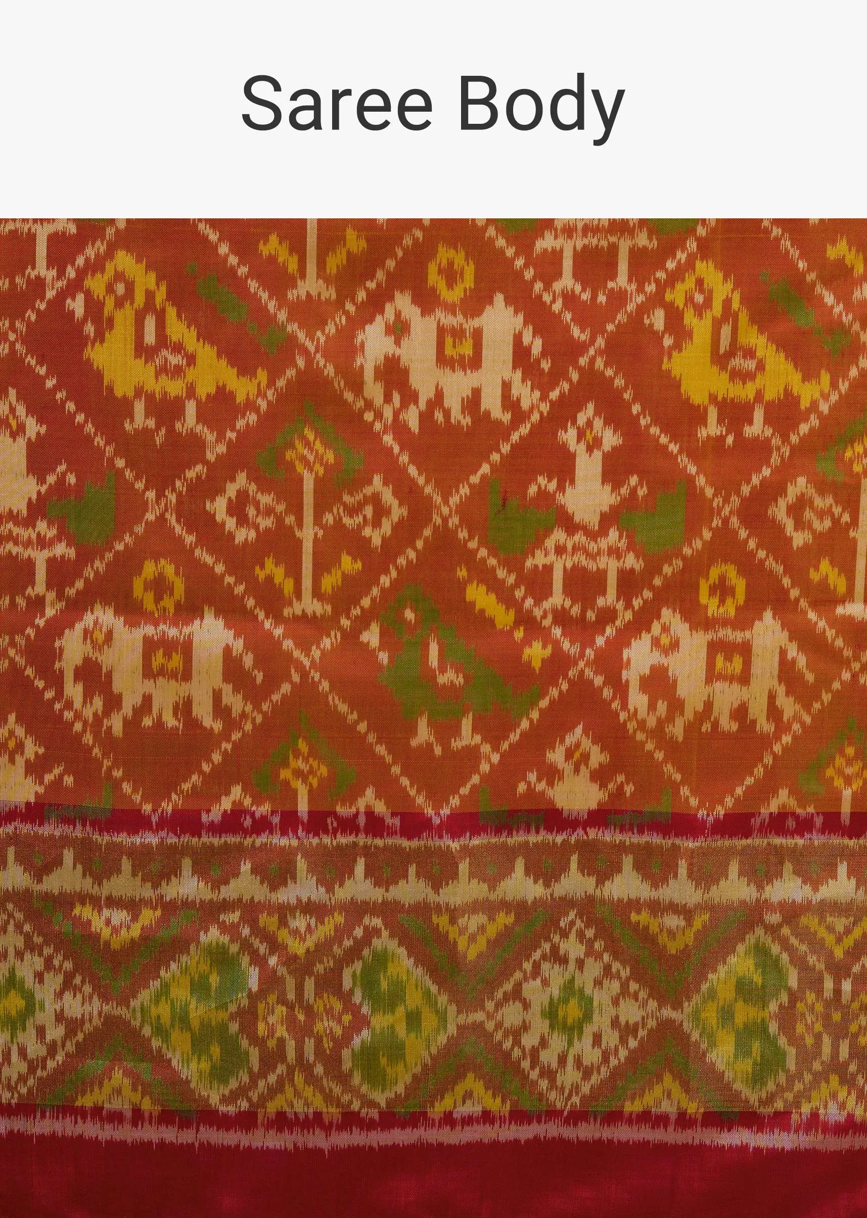 Fire Orange Saree In Silk With Ikat Weave Patola Work