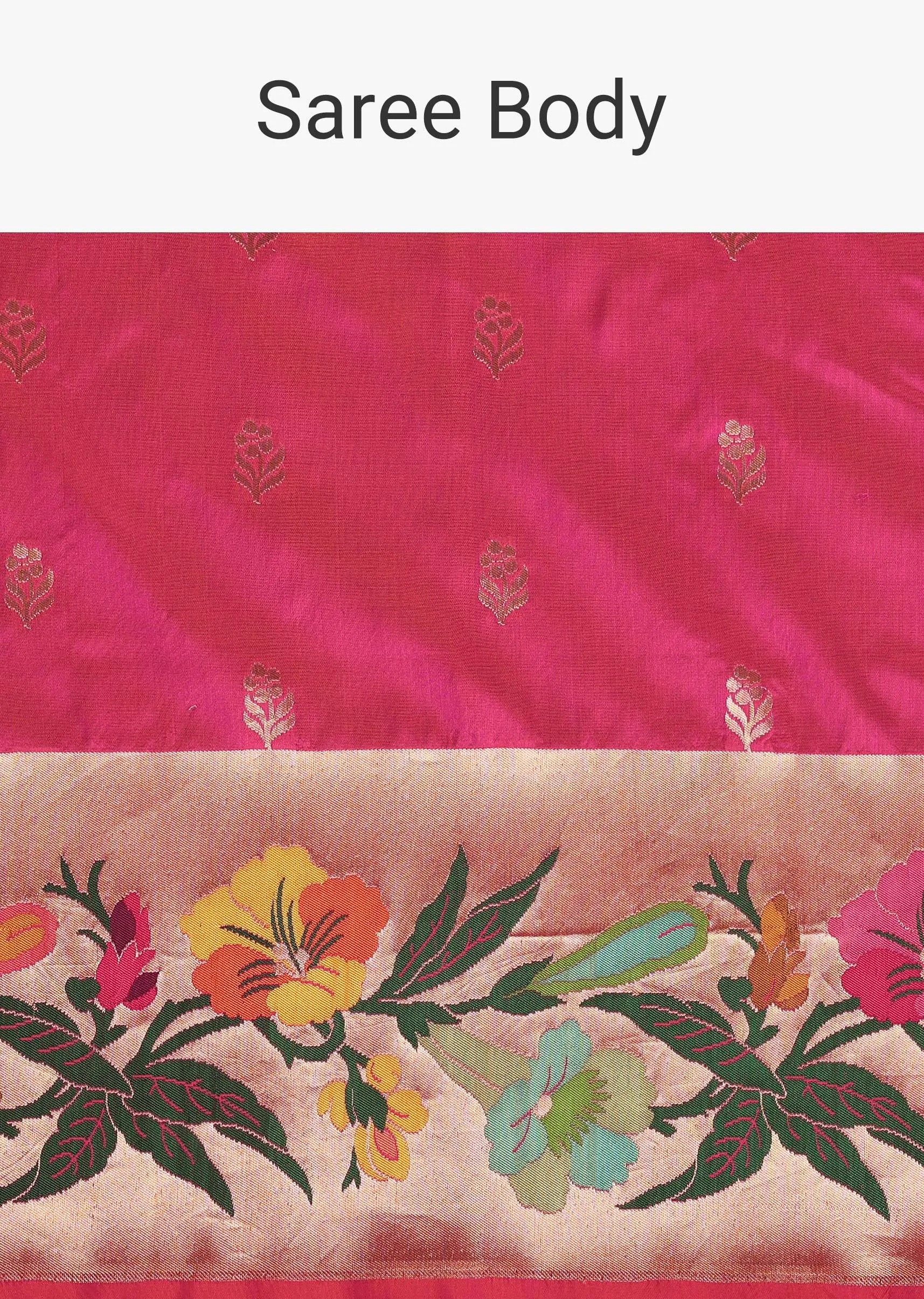 Fluorescent Pink Handloom Banarasi Saree In Luminous Orange Shade With An Unstitched Blouse