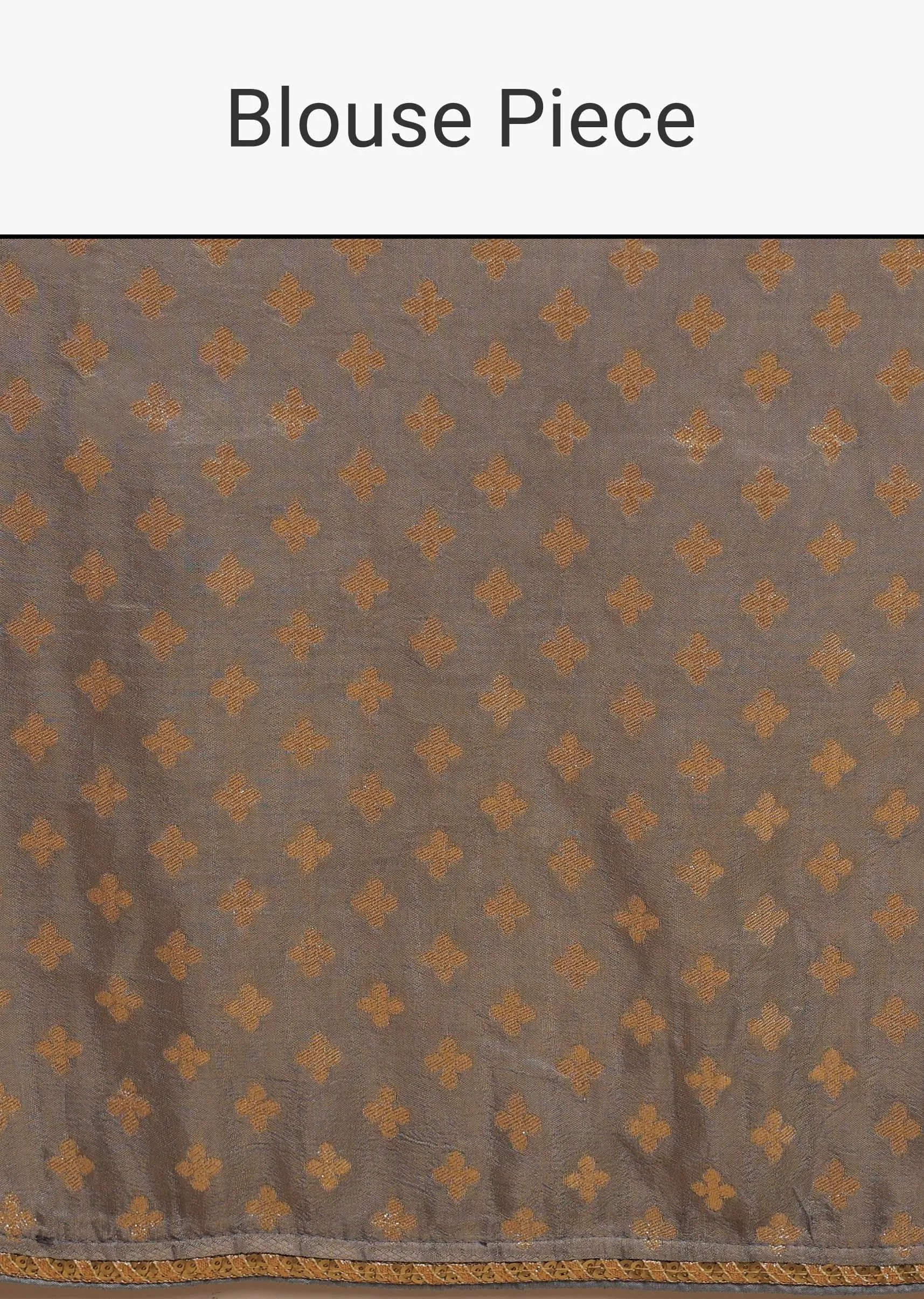 Iron Grey Saree In Dola Silk With Woven Floral Design In Diagonal Stripes And Lace Detailing