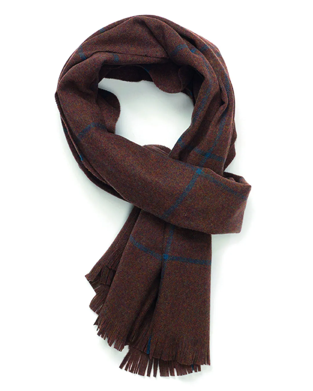 Joshua Ellis Lightweight Windowpane Scarf Brown x Teal