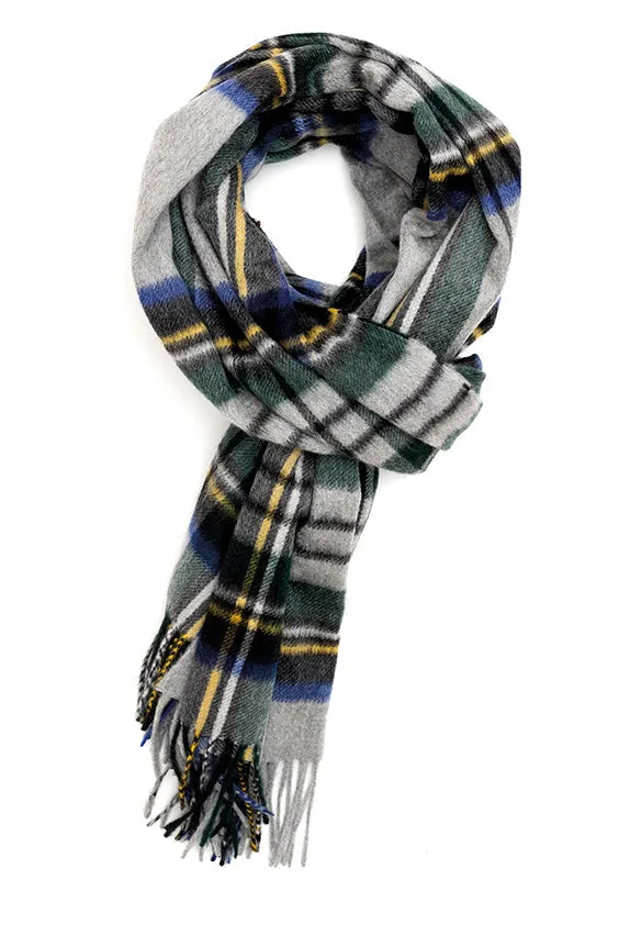 Joshua Ellis Modern Tartan 100% Cashmere Stole Grey x Blue