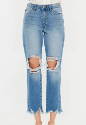 KanCan High Rise Mom Jeans Distressed Medium Wash