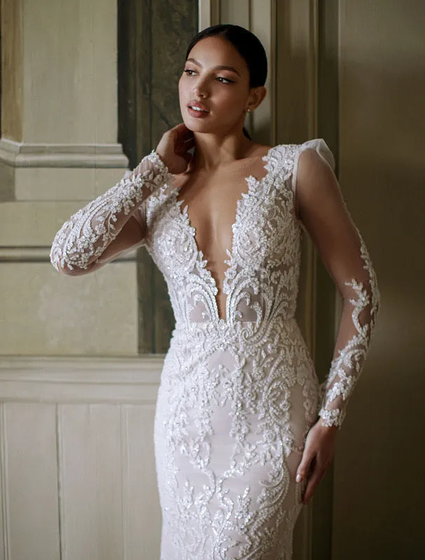Megan Elegant V-Neck White Wedding Dress