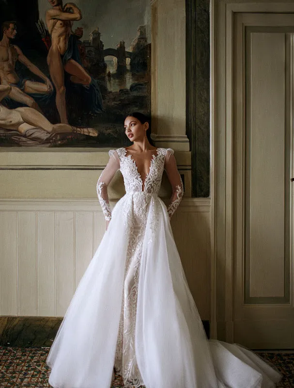 Megan Elegant V-Neck White Wedding Dress