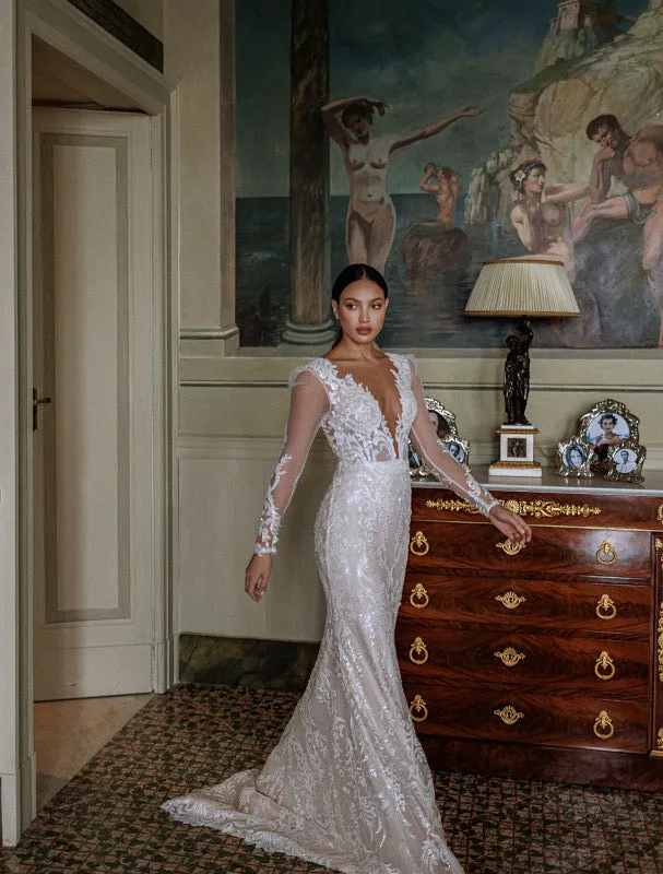 Megan Elegant V-Neck White Wedding Dress