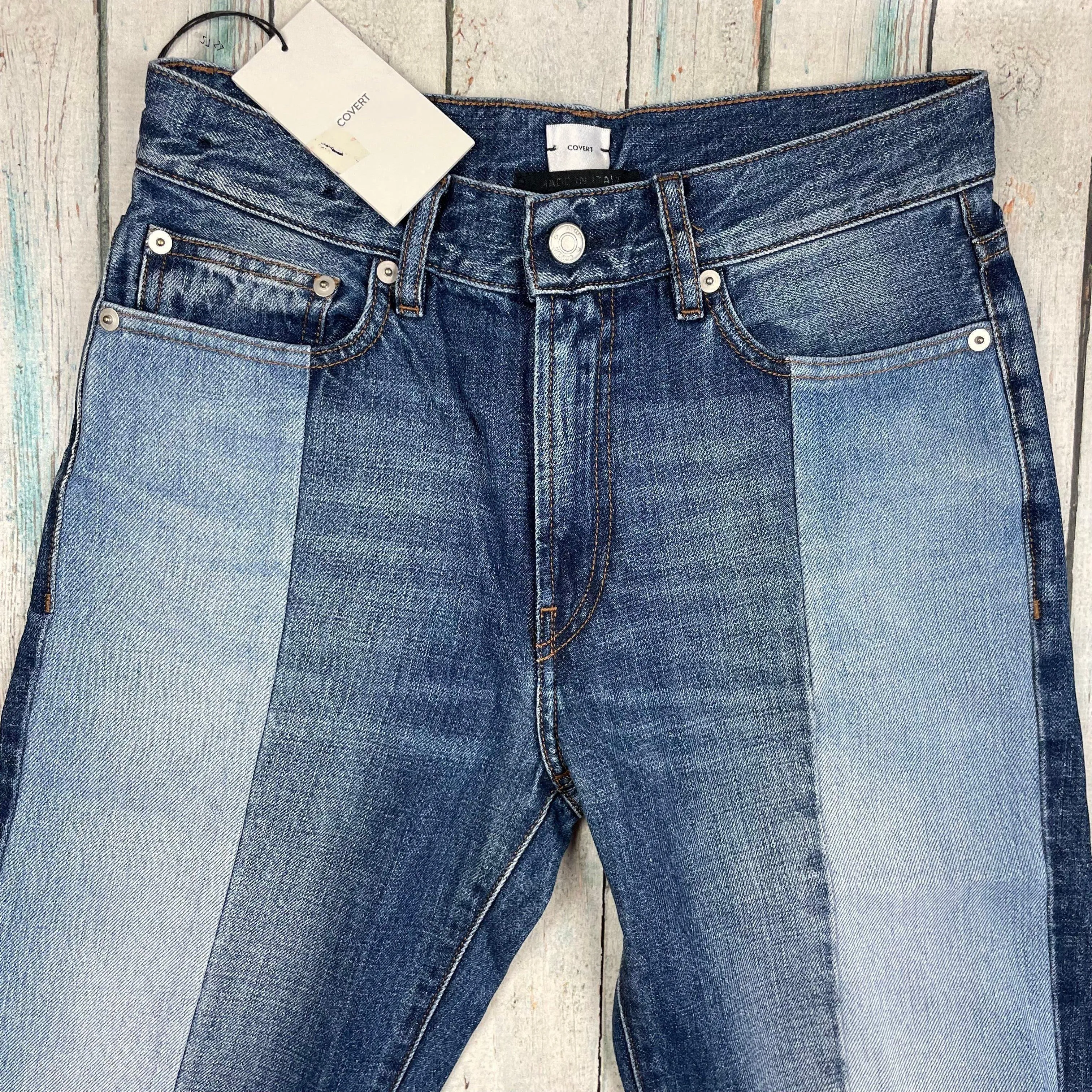 NWT -Covert Made in Italy Patched Jeans RRP $325.00  -Size 27