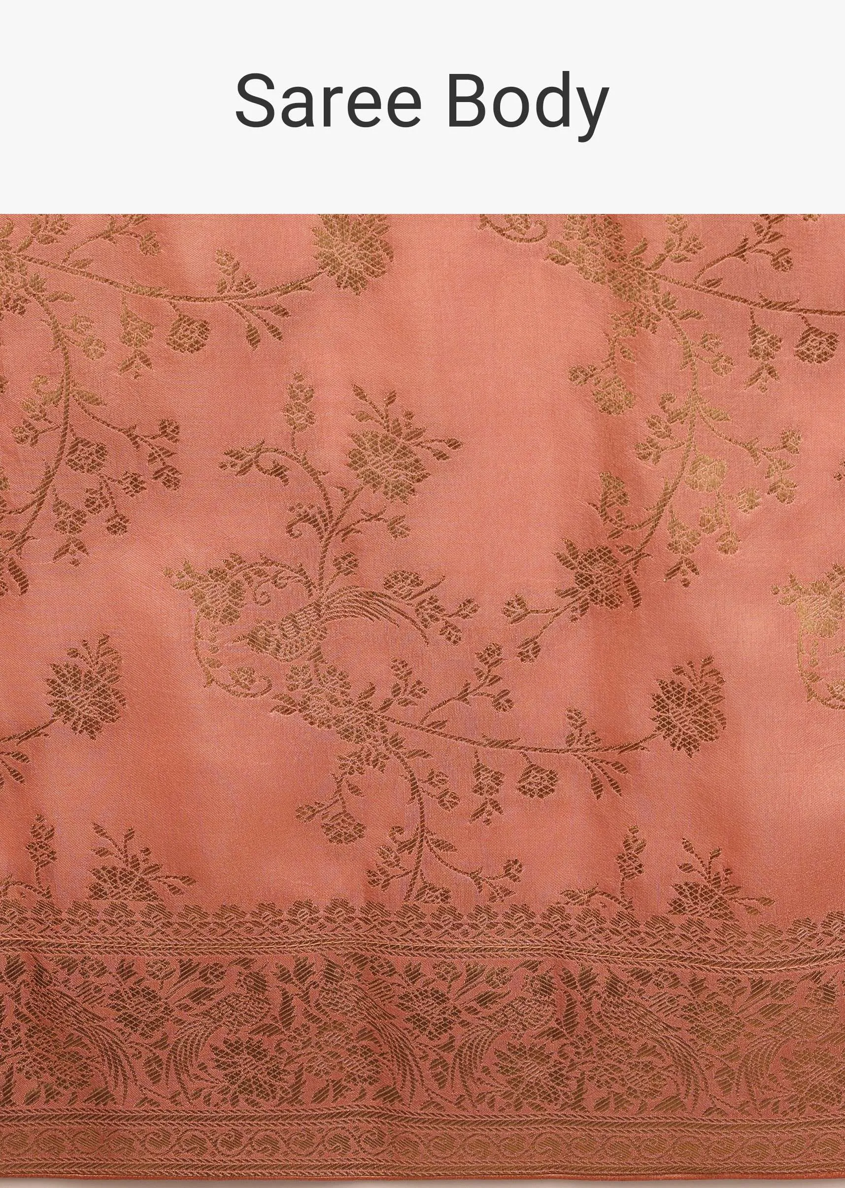Peach Saree In Dola Silk With Woven Floral Jaal And Intricate Floral Pallu
