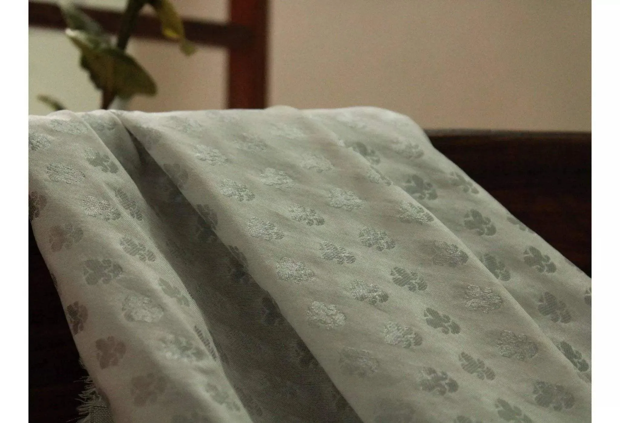 Pure Banarasi Meena Jacquard Brocade Fabric - Silver White