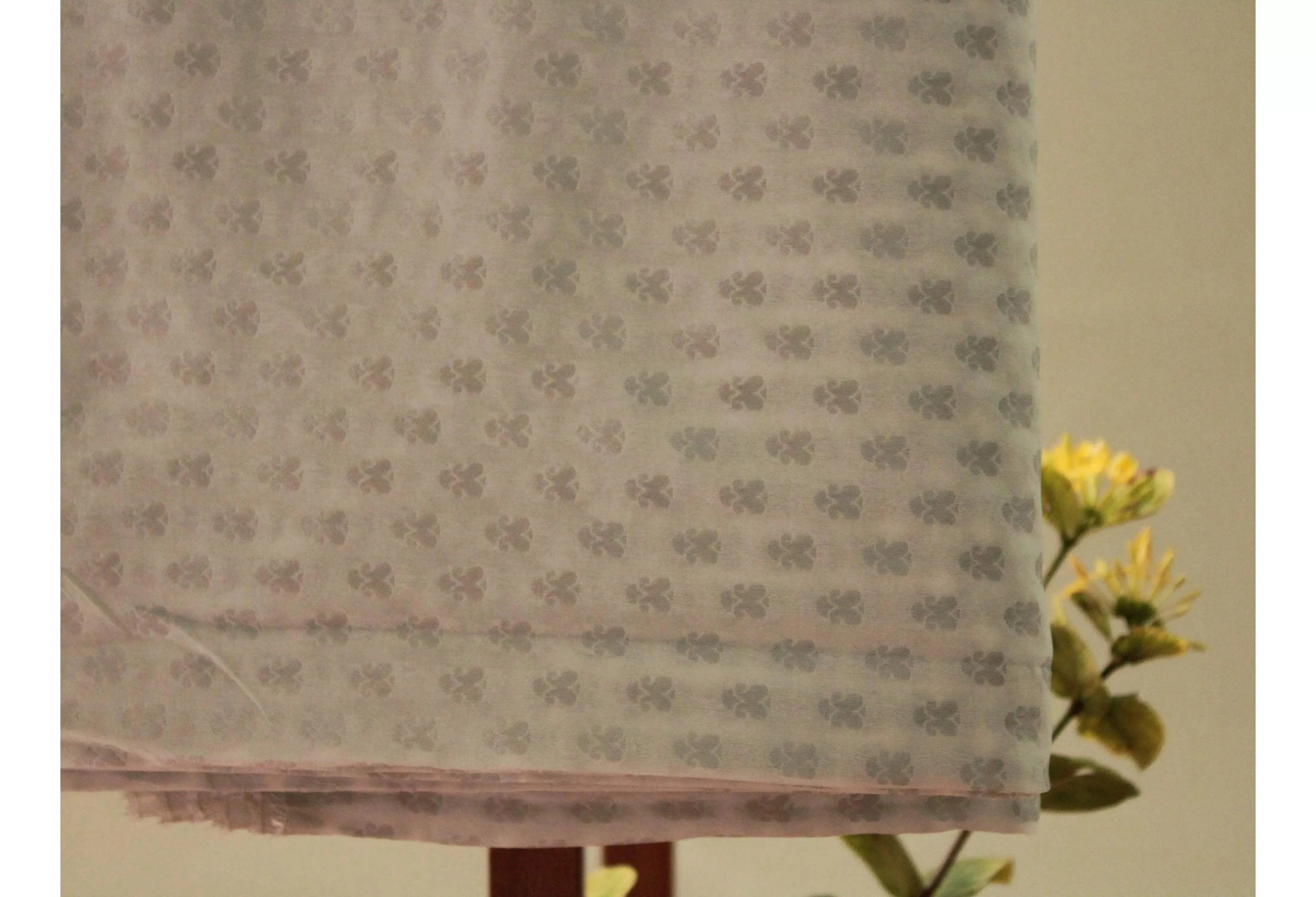 Pure Banarasi Meena Jacquard Brocade Fabric - Silver White