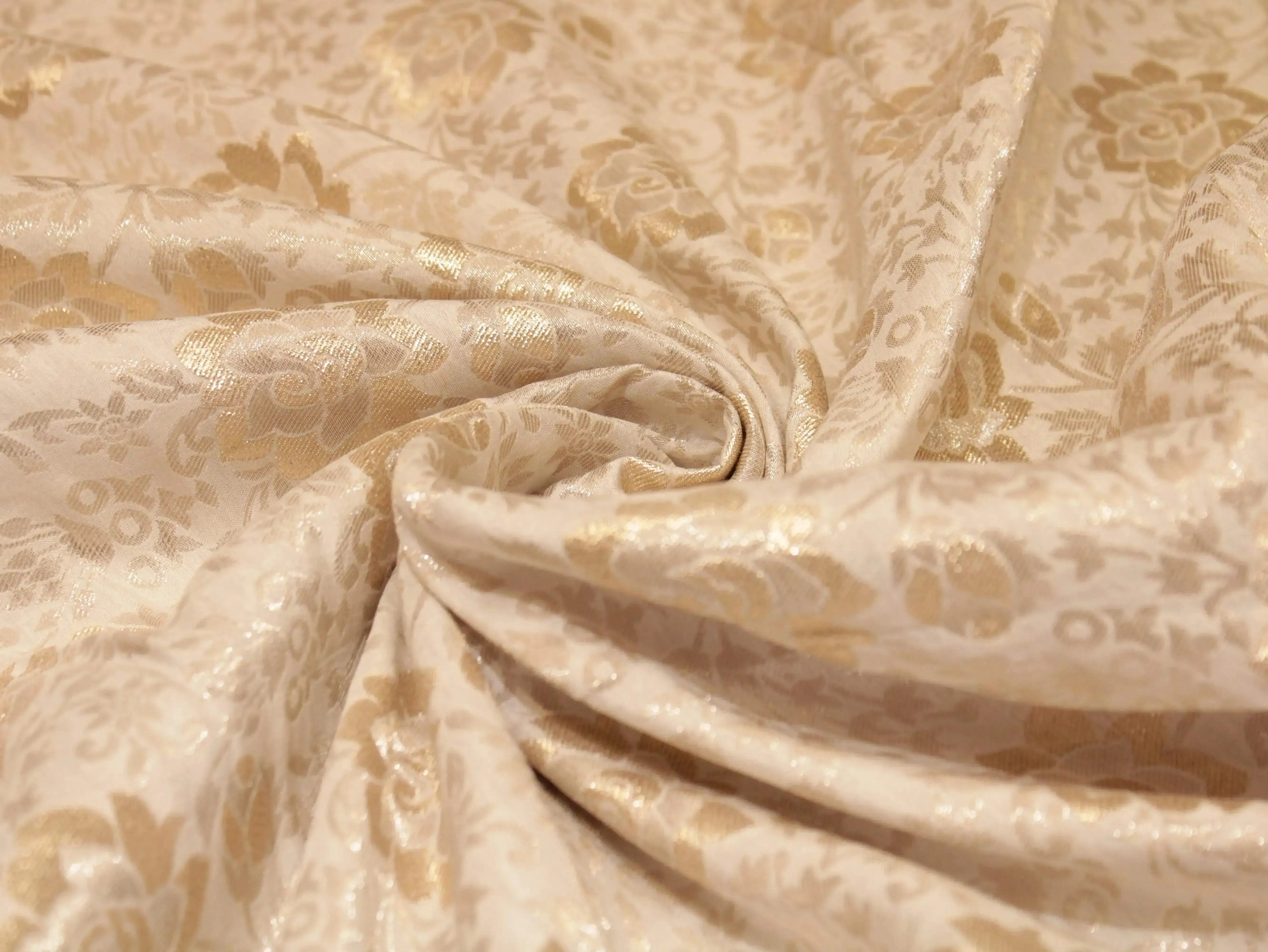 Rose Gold Zari Pure Banarasi Brocade Fabric - White Dyeable