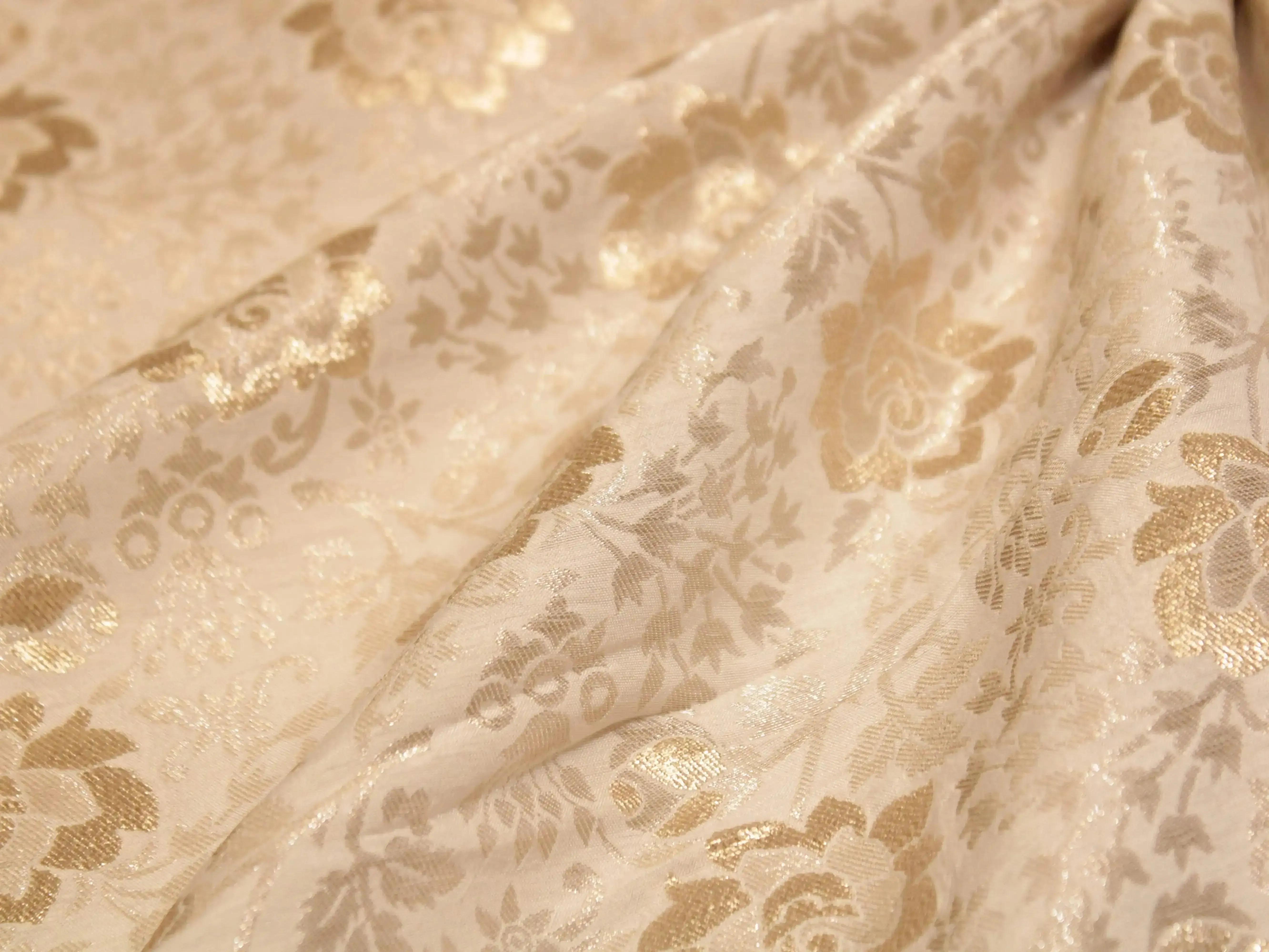 Rose Gold Zari Pure Banarasi Brocade Fabric - White Dyeable