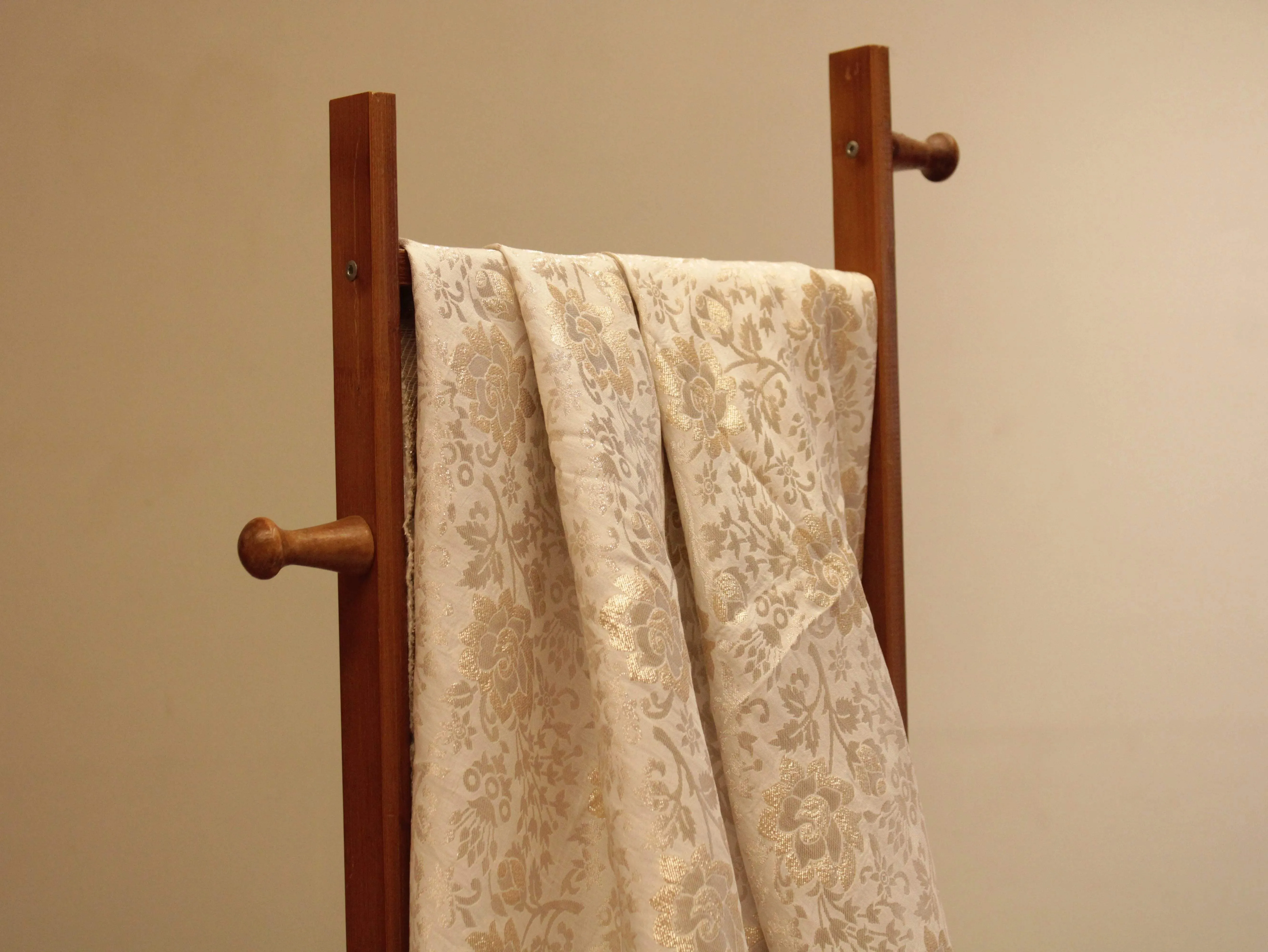 Rose Gold Zari Pure Banarasi Brocade Fabric - White Dyeable
