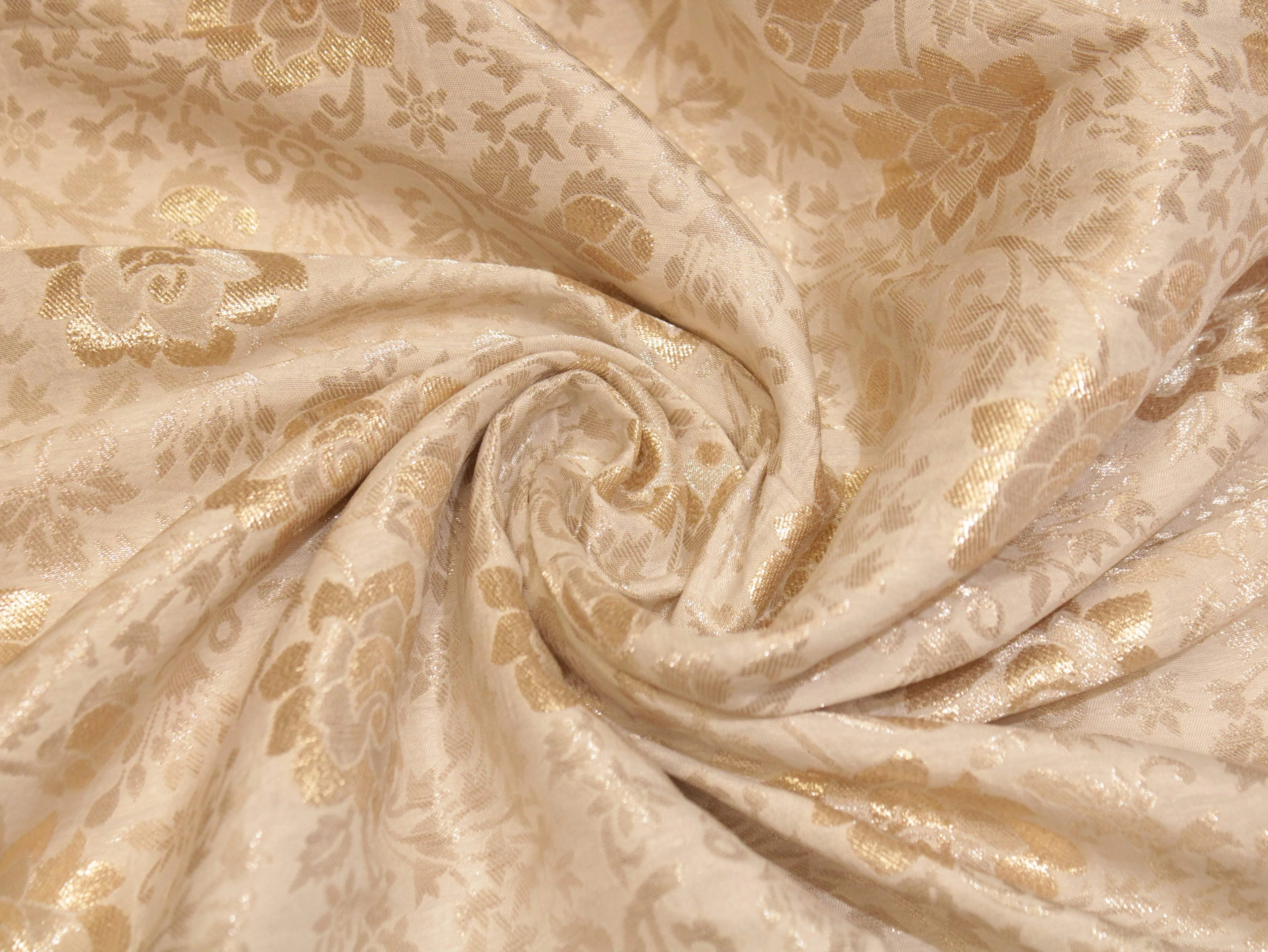 Rose Gold Zari Pure Banarasi Brocade Fabric - White Dyeable