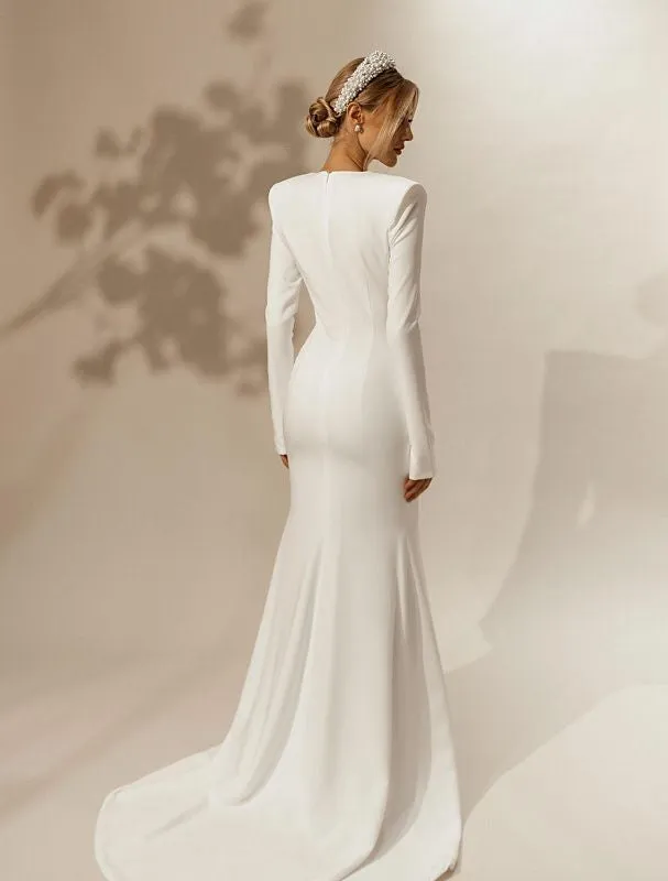 Ruth Elegant V-Neck Long Sleeves White Wedding Dress