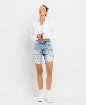 Super High Rise Distressed Bermuda Jean Shorts