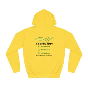 Vegan for the Animals back - Leaf design front - Unisex College Hoodie