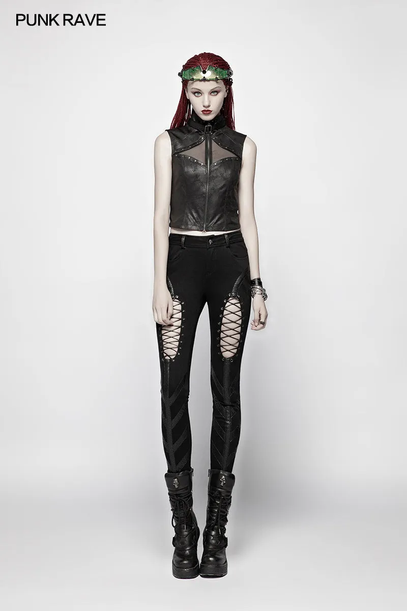 WK-346 Punk Hollow-out Rope Stretch Trousers